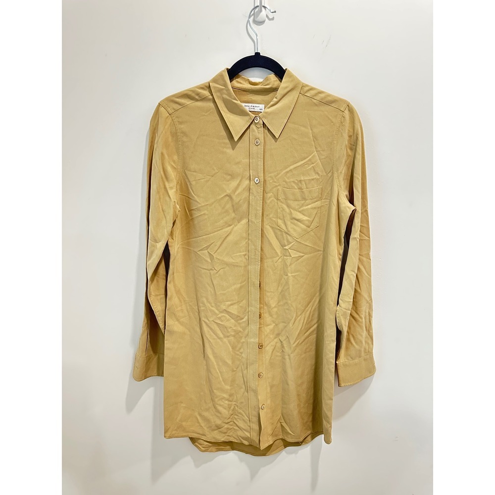 Equipment Femme Tan Silk Long Sleeve Button Down Tunic Shirt Blouse Medium - Picture 7 of 7